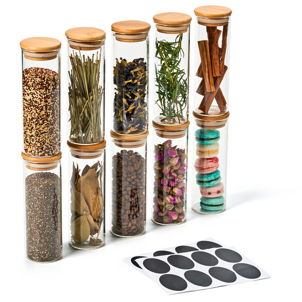 EZOWare Set of 10 Glass Spice Jars, Airtight Clear Decorative Herbs Bo