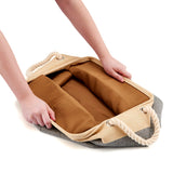 EZOWare Set of 3 Large Square Storage Bin Baskets, 33 x 33 x 33 cm Foldable Canvas Fabric Tweed Storage Cubes Set with Handles for Room Organizer - Gray and Beige
