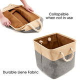 EZOWare Set of 3 Large Square Storage Bin Baskets, 33 x 33 x 33 cm Foldable Canvas Fabric Tweed Storage Cubes Set with Handles for Room Organizer - Gray and Beige