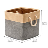 EZOWare Set of 3 Large Square Storage Bin Baskets, 33 x 33 x 33 cm Foldable Canvas Fabric Tweed Storage Cubes Set with Handles for Room Organizer - Gray and Beige