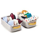 EZOWare Small Collapsible Storage Bins Baskets, Pack of 6 Foldable Canvas Fabric Tweed Organizer Set with Handles for Home and Office - 12 x 7 x 4 inch (Light Gray)