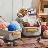EZOWare Small Collapsible Storage Bins Baskets, Pack of 6 Foldable Canvas Fabric Tweed Organizer Set with Handles for Home and Office - 12 x 7 x 4 inch (Light Gray)