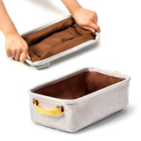EZOWare Small Collapsible Storage Bins Baskets, Pack of 6 Foldable Canvas Fabric Tweed Organizer Set with Handles for Home and Office - 12 x 7 x 4 inch (Light Gray)