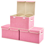 Large Storage Boxes [3-Pack] EZOWare Large Linen Fabric Foldable Storage Cubes Bin Box Containers with Lid and Handles For Home, Office, Closet, Bedroom, Living Room (Pink)
