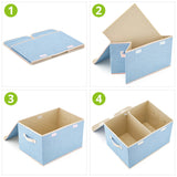 Large Storage Boxes [3-Pack] EZOWare Large Linen Fabric Foldable Storage Cubes Bin Box Containers with Lid and Handles For Home, Office, Closet, Bedroom, Living Room (Blue)