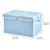 Large Storage Boxes [3-Pack] EZOWare Large Linen Fabric Foldable Storage Cubes Bin Box Containers with Lid and Handles For Home, Office, Closet, Bedroom, Living Room (Blue)