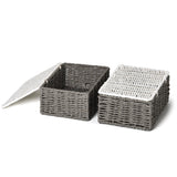 EZOWare Set of 4 Storage Baskets with Lid, Paper Rope Woven Braided Stackable Decorative Organizer Storage Bins Perfect for Organizing Small Household Items - Gray and white / 20.5 x 15.5 x 9 cm