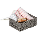 EZOWare Set of 4 Storage Baskets with Lid, Paper Rope Woven Braided Stackable Decorative Organizer Storage Bins Perfect for Organizing Small Household Items - Gray and white / 20.5 x 15.5 x 9 cm
