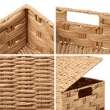 EZOWare Set of 4 Paper Rope Lidded Woven Storage Baskets, Stackable Decorative Organizer Container Bin Box with Handles/Lid - 4 Sizes, Natural Beige