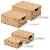 EZOWare Set of 4 Paper Rope Lidded Woven Storage Baskets, Stackable Decorative Organizer Container Bin Box with Handles/Lid - 4 Sizes, Natural Beige