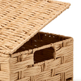 EZOWare Set of 4 Paper Rope Lidded Woven Storage Baskets, Stackable Decorative Organizer Container Bin Box with Handles/Lid - 4 Sizes, Natural Beige