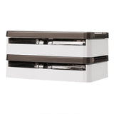 EZOWare 15 Quart Stackable Lidded Plastic Storage Bins with Front Opening and Wheels, 2 Pack Foldable Organizer Cube Box Containers with Latch Lid - White and Clear Gray