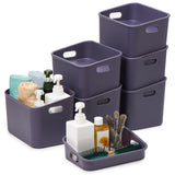 EZOWARE Small Storage Basket with Tray Lid & Handles, Set of 6 Plastic Box Tote Organiser Container for Nursery, Bathroom, Kitchen Pantry, Cupboard, School and More (24.5x16.7x 7 cm, Grey)
