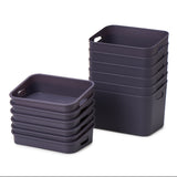 EZOWARE Small Storage Basket with Tray Lid & Handles, Set of 6 Plastic Box Tote Organiser Container for Nursery, Bathroom, Kitchen Pantry, Cupboard, School and More (24.5x16.7x 7 cm, Grey)