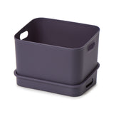 EZOWARE Small Storage Basket with Tray Lid & Handles, Set of 6 Plastic Box Tote Organiser Container for Nursery, Bathroom, Kitchen Pantry, Cupboard, School and More (24.5x16.7x 7 cm, Grey)
