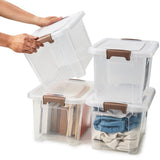 EZOWare 16.9 Quart Plastic Storage Container Bin with Lid, Set of 6 Clear Stackable Tote Organizer Lidded Box with Handles - 15.3x10.2x 8.7 inch