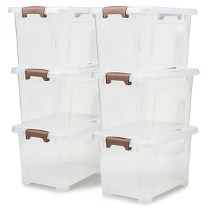 EZOWare 16.9 Quart Plastic Storage Container Bin with Lid, Set of 6 Clear Stackable Tote Organizer Lidded Box with Handles - 15.3x10.2x 8.7 inch