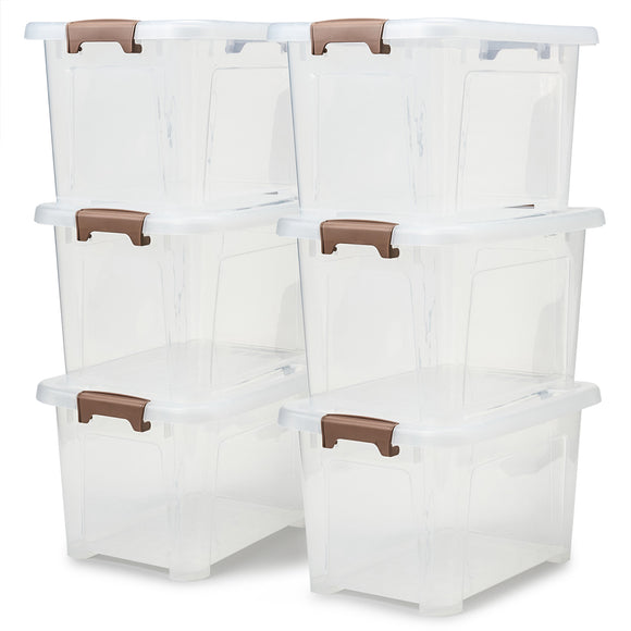 EZOWare 16.9 Quart Plastic Storage Container Bin with Lid, Set of 6 Clear Stackable Tote Organizer Lidded Box with Handles - 15.3x10.2x 8.7 inch