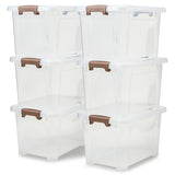 EZOWare 16.9 Quart Plastic Storage Container Bin with Lid, Set of 6 Clear Stackable Tote Organizer Lidded Box with Handles - 15.3x10.2x 8.7 inch