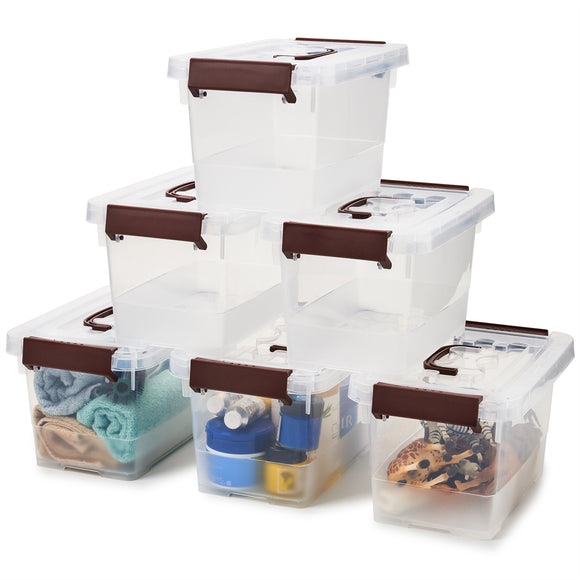 Stackable Plastic Storage Bin with Latching Lid - Set of 6