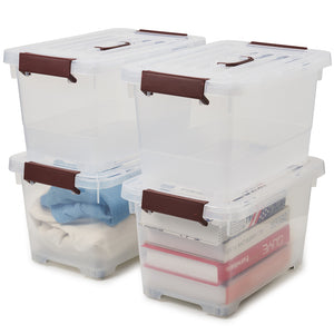 EZOWare 17 Quart Plastic Storage Box Tote Bins with Latching Lids, Set of 4 Clear Stackable Storage Container with Top Handle and Wheels - 15.3 x 10.2 x 8.7 inch