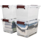 EZOWare 17 Quart Plastic Storage Box Tote Bins with Latching Lids, Set of 4 Clear Stackable Storage Container with Top Handle and Wheels - 15.3 x 10.2 x 8.7 inch