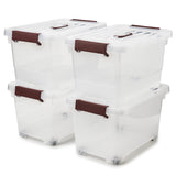 EZOWare 17 Quart Plastic Storage Box Tote Bins with Latching Lids, Set of 4 Clear Stackable Storage Container with Top Handle and Wheels - 15.3 x 10.2 x 8.7 inch