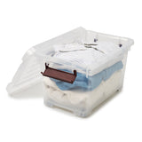 EZOWare 17 Quart Plastic Storage Box Tote Bins with Latching Lids, Set of 4 Clear Stackable Storage Container with Top Handle and Wheels - 15.3 x 10.2 x 8.7 inch