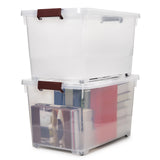 EZOWare 55 Quart Plastic Storage Box Tote Bins with Latching Lid, Set of 4 Clear Stackable Storage Organizer Container with Handles and Wheels - 22.4x15x12.6 inch