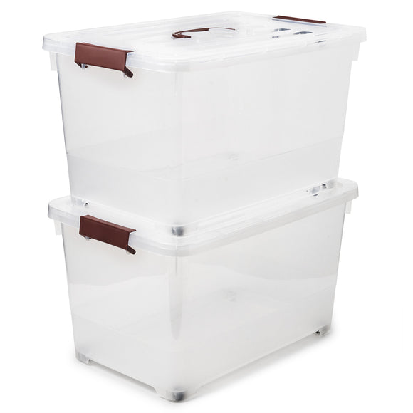 EZOWare 55 Quart Plastic Storage Box Tote Bins with Latching Lid, Set of 2 Clear Stackable Storage Container with Handles and Wheels - 22.4 x 15 x 12.6 inch