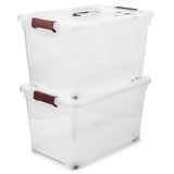 EZOWare 55 Quart Plastic Storage Box Tote Bins with Latching Lid, Set of 2 Clear Stackable Storage Container with Handles and Wheels - 22.4 x 15 x 12.6 inch