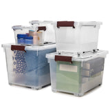 EZOWare Plastic Storage Basket Container with Latching Lid, Set of 5 Clear Lidded Stackable Tote Organiser Latch Bins Boxes with Handles - 5 mixed Sizes