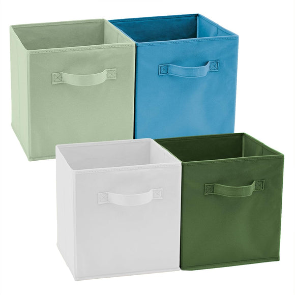 EZOWare Set of 4 Foldable Fabric Basket Bins Storage Organizer Cube 10.5 x 10.5 x 11 inch (Assorted Color)