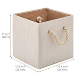 EZOWare Set of 2 Bamboo Fabric Storage Basket Bins with Cotton Rope Handle, Foldable Organizer Cube Boxes for Room Home – 28x28x28 cm/Beige