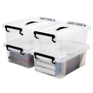 EZOWare 15 Quart Lidded Plastic Storage Bin Boxes, Clear Stackable Container Baskets with Top Handle and Latching Lid - 17 x 12 x 7 inches, 4 Pack