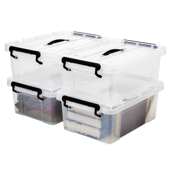 EZOWare 15 Quart Lidded Plastic Storage Bin Boxes, Clear Stackable Container Baskets with Top Handle and Latching Lid - 17 x 12 x 7 inches, 4 Pack