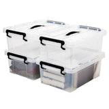 EZOWare 15 Quart Lidded Plastic Storage Bin Boxes, Clear Stackable Container Baskets with Top Handle and Latching Lid - 17 x 12 x 7 inches, 4 Pack