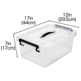 EZOWare 15 Quart Lidded Plastic Storage Bin Boxes, Clear Stackable Container Baskets with Top Handle and Latching Lid - 17 x 12 x 7 inches, 4 Pack