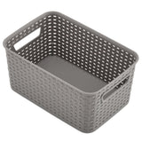 EZOWare 6 Pack Gray Plastic Woven Knit Baskets, 11x7.3x5 inch Storage Organizer Bin Boxes with Handle For Kids Classroom, Baby Nursery and More