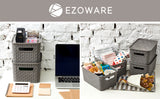EZOWare Set of 6 Plastic Knitted Woven Lidded Bin Box with Handle, Stackable Organiser Storage Basket with Lid for Nursery, Closet, Kitchen and More - (28 x 18.5 x 13 cm, Gray)