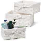 EZOWare Paper Rope Woven Basket Cubes, Set of 3 Rectangular Storage Organizer Wicker Nesting Bins for Organizing Kids Baby Closets, Room Decor, Gift Baskets Empty - White / Mixed Size