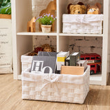 EZOWare Paper Rope Woven Basket Cubes, Set of 3 Rectangular Storage Organizer Wicker Nesting Bins for Organizing Kids Baby Closets, Room Decor, Gift Baskets Empty - White / Mixed Size