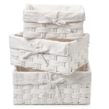 EZOWare Paper Rope Woven Basket Cubes, Set of 3 Rectangular Storage Organizer Wicker Nesting Bins for Organizing Kids Baby Closets, Room Decor, Gift Baskets Empty - White / Mixed Size