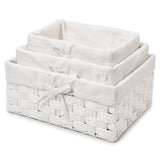 EZOWare Paper Rope Woven Basket Cubes, Set of 3 Rectangular Storage Organizer Wicker Nesting Bins for Organizing Kids Baby Closets, Room Decor, Gift Baskets Empty - White / Mixed Size