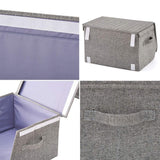 2 Pack Stackable Storage Bins with Lids and Handles, EZOWare Linen Fabric Foldable Storage Bin Box Containers for Home, Office, Nursery, Closet, Bedroom, Living Room (Medium)
