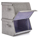 2 Pack Stackable Storage Bins with Lids and Handles, EZOWare Linen Fabric Foldable Storage Bin Box Containers for Home, Office, Nursery, Closet, Bedroom, Living Room (Medium)