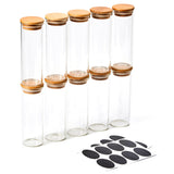 EZOWare Set of 10 Glass Spice Jars, Airtight Clear Decorative Herbs Bottles with Natural Bamboo Lids and Chalkboard Labels-300ml