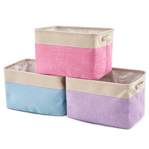 EZOWare Folding Storage Baskets Large Canvas Fabric Tweed Storage Organizer 3 Pack / Mixed Color