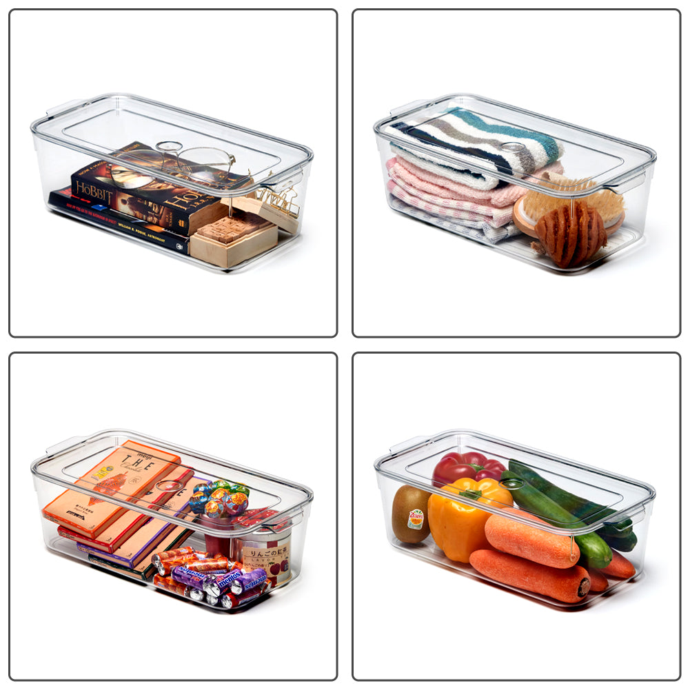 Fridge Box Holder Kitchen Clear Organiser Cupboard Food Storage Container  W/ Lid 