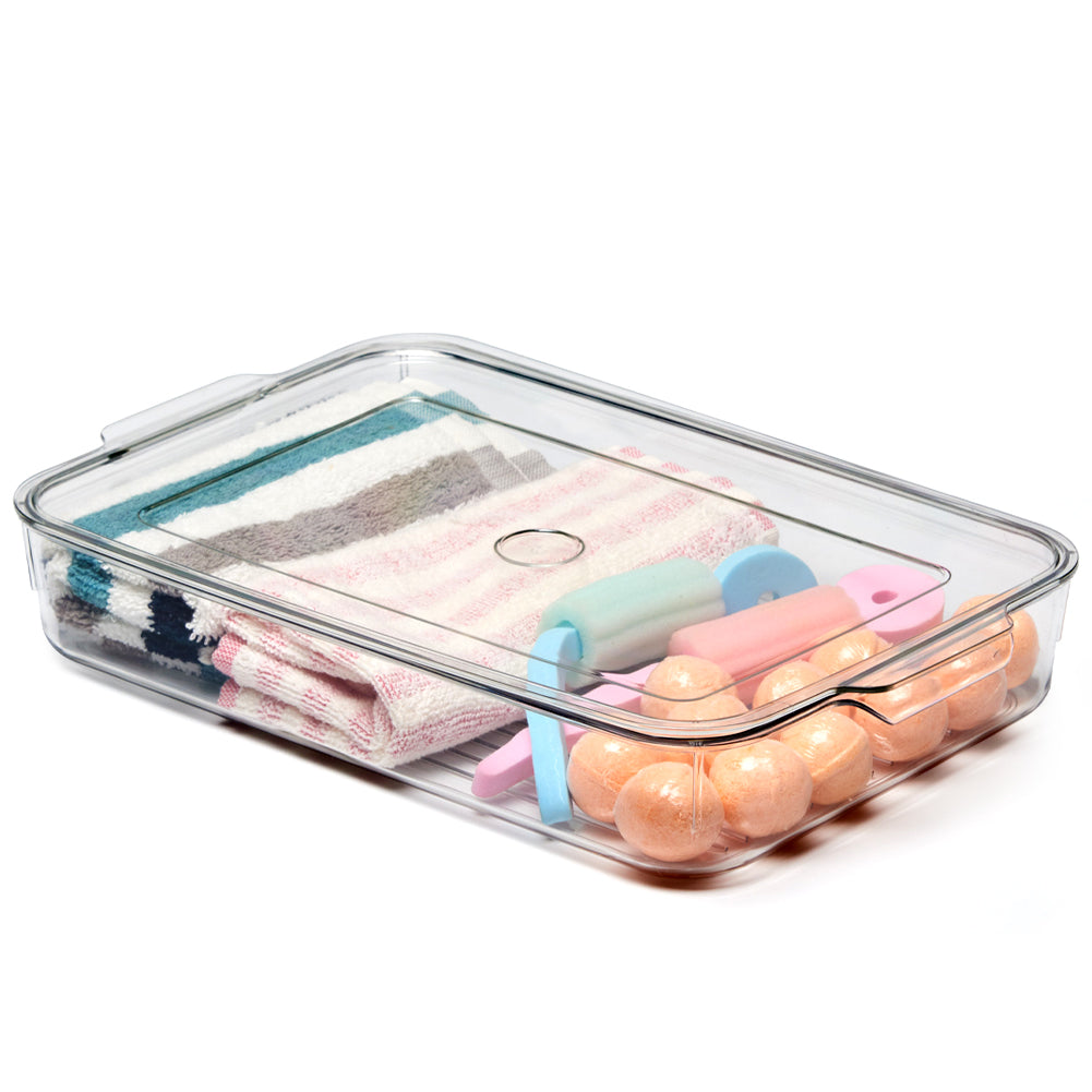 EZOWare Set of 6 Refrigerator Organizer Bins with Lid, Clear Stackable